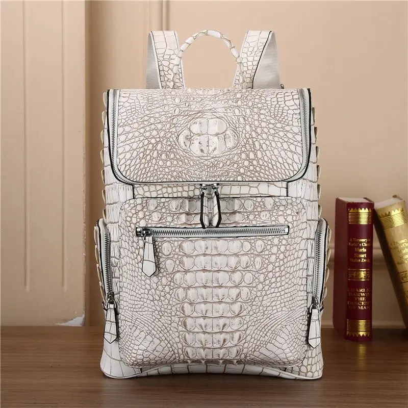 New Brand Alligator pattern cow Genuine Leather Men Backpacks Real Leather Student Backpack Boy Luxury Computer Laptop Bag