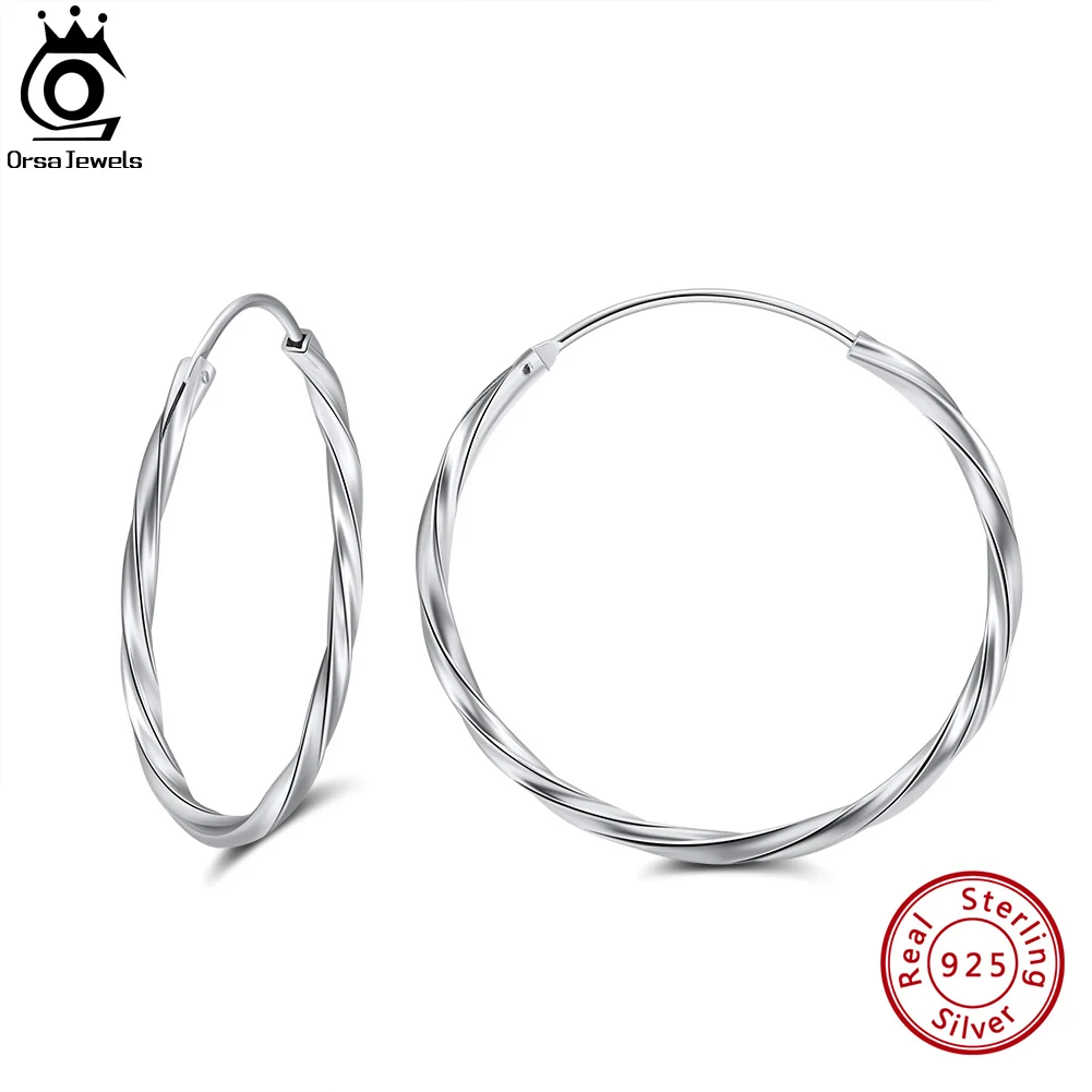 

ORSA JEWELS 925 Sterling Silver Geometric Hoop Earrings for Women Fashion Brief Big Round Earings Minimalism Jewelry Gifts APE39