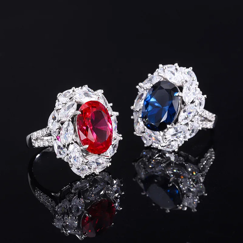 18K Gold Set with PT950 Platinum, Ruby Sapphire and Dandelion Shaped 10*14 Bikou Hand Jewelry Ring