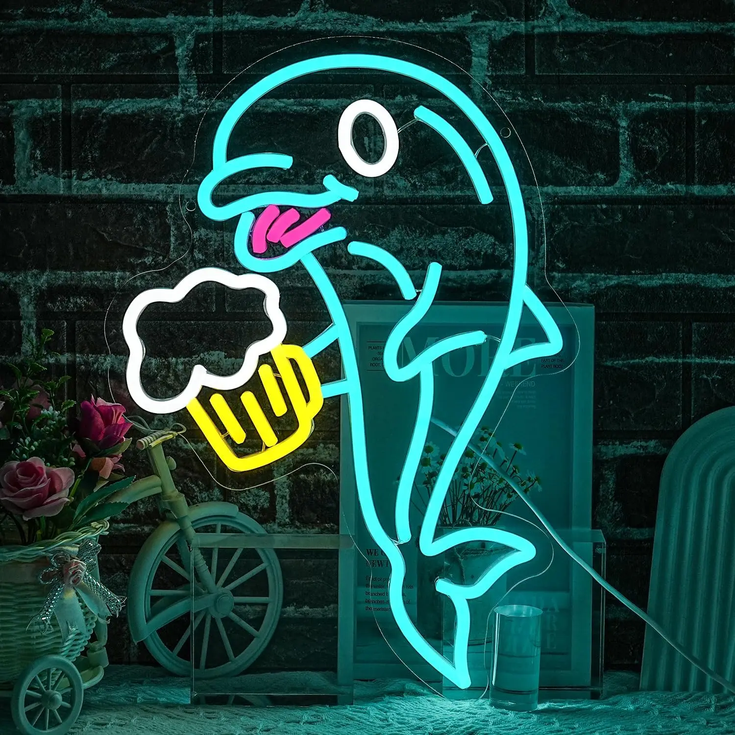 Dolphin Beer Neon Sign for Wall Decor, USB Powered Bar Neon Light,  Beer Led Light Sign for Bar, Bedroom, Man Cave