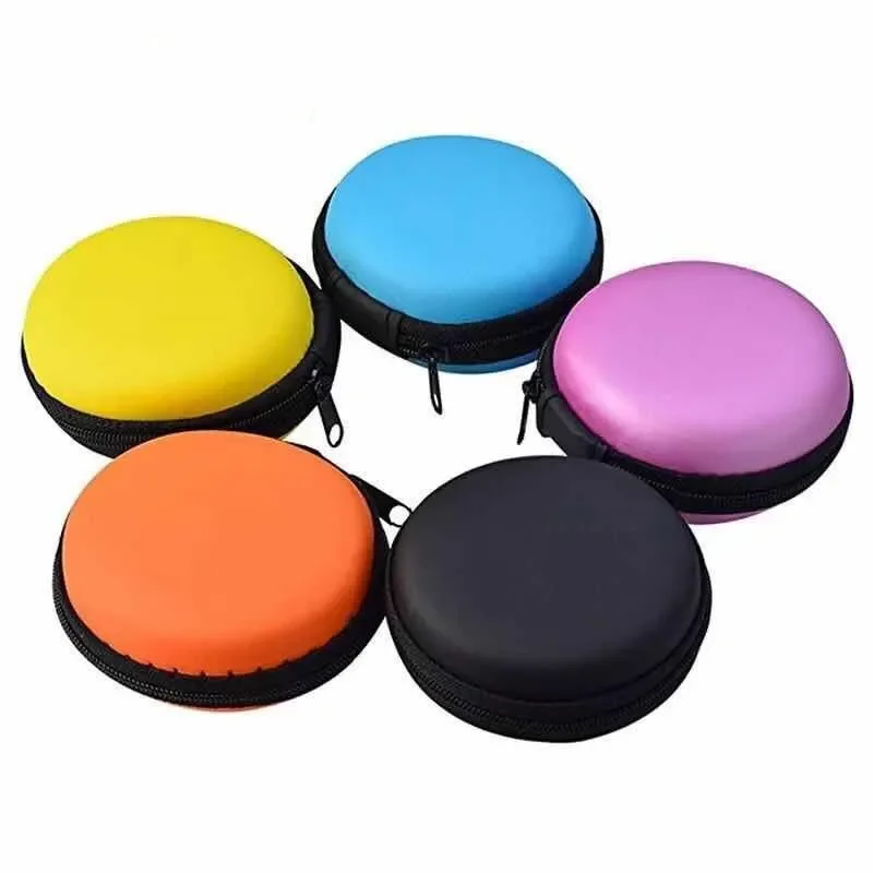 1pc Round Earphone Case Portable Data Line Charging Cable Storage Box Memory Cards Coins Storage Box Earphone Box