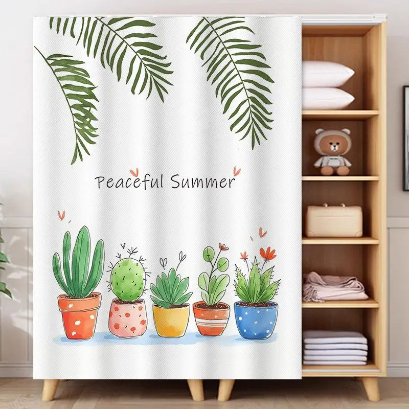 VIKAMA Boho Botanical Closet Curtain Cactus Sunflower Print Dust Proof Wardrobe Cover Partition Curtain Cabinet Home Decor