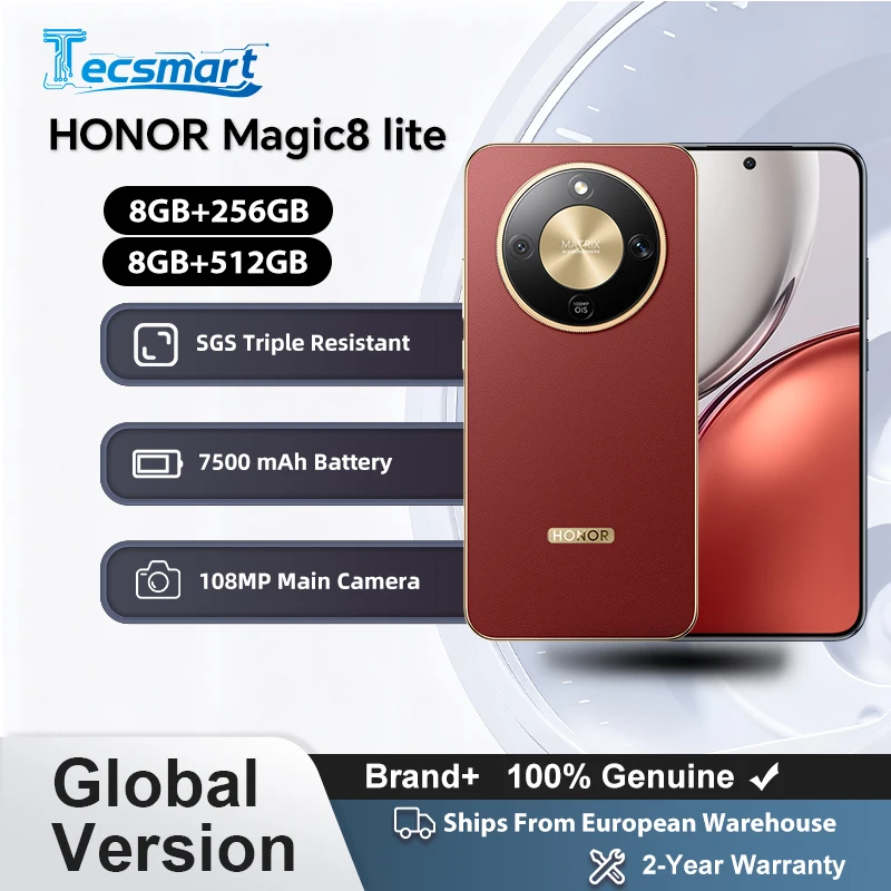 Immagine di HONOR Magic8 lite, Smartphone 5G Versione Globale, Tripla Resistenza, Batteria da 7500 mAh, Fotocamera Principale OIS da 108MP, Display AMOLED da 6,79 pollici a 120Hz