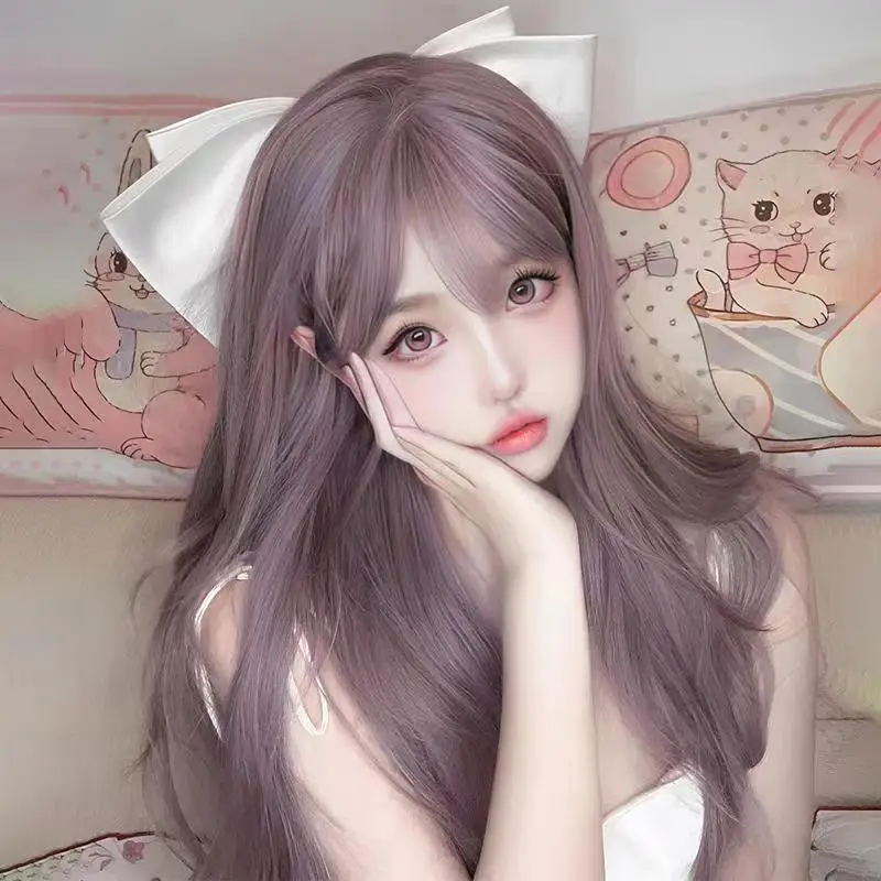 Peruka Cosplay w stylu koreańskim, pikantna dziewczyna, długie proste włosy, letnia, cienka, winoroślowa róż, Lolita, naturalna, rozmiar L