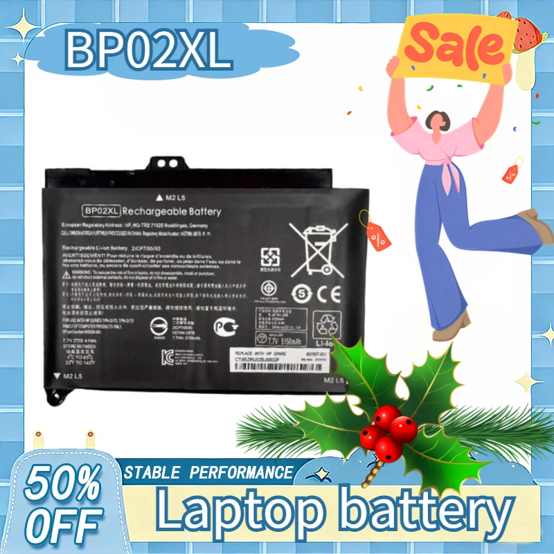

New Replacement Laptop Battery 7.7V 5150mAh BP02XL for HP Pavilion Notebook PC 15-AU000 AU136TX AU040TX TPN-Q172 Q175 HSTNN-UB7B