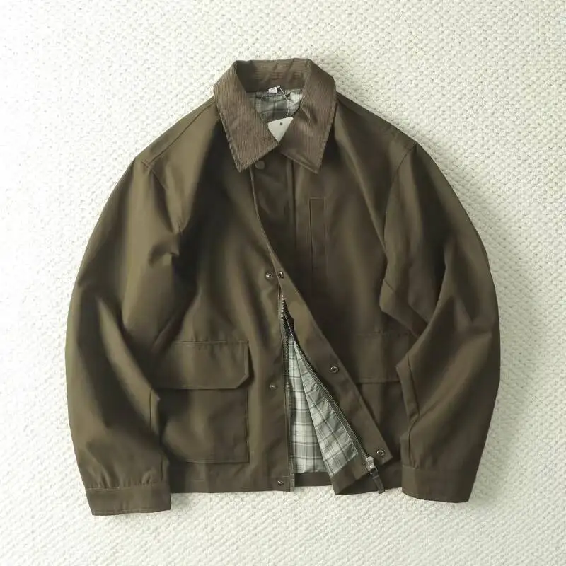 

Japanese Style Autumn Men's British Cropped Jacket Casual Short Bomber Outerwear Turn-Down Collar Attached Lapel Jackets & Coats