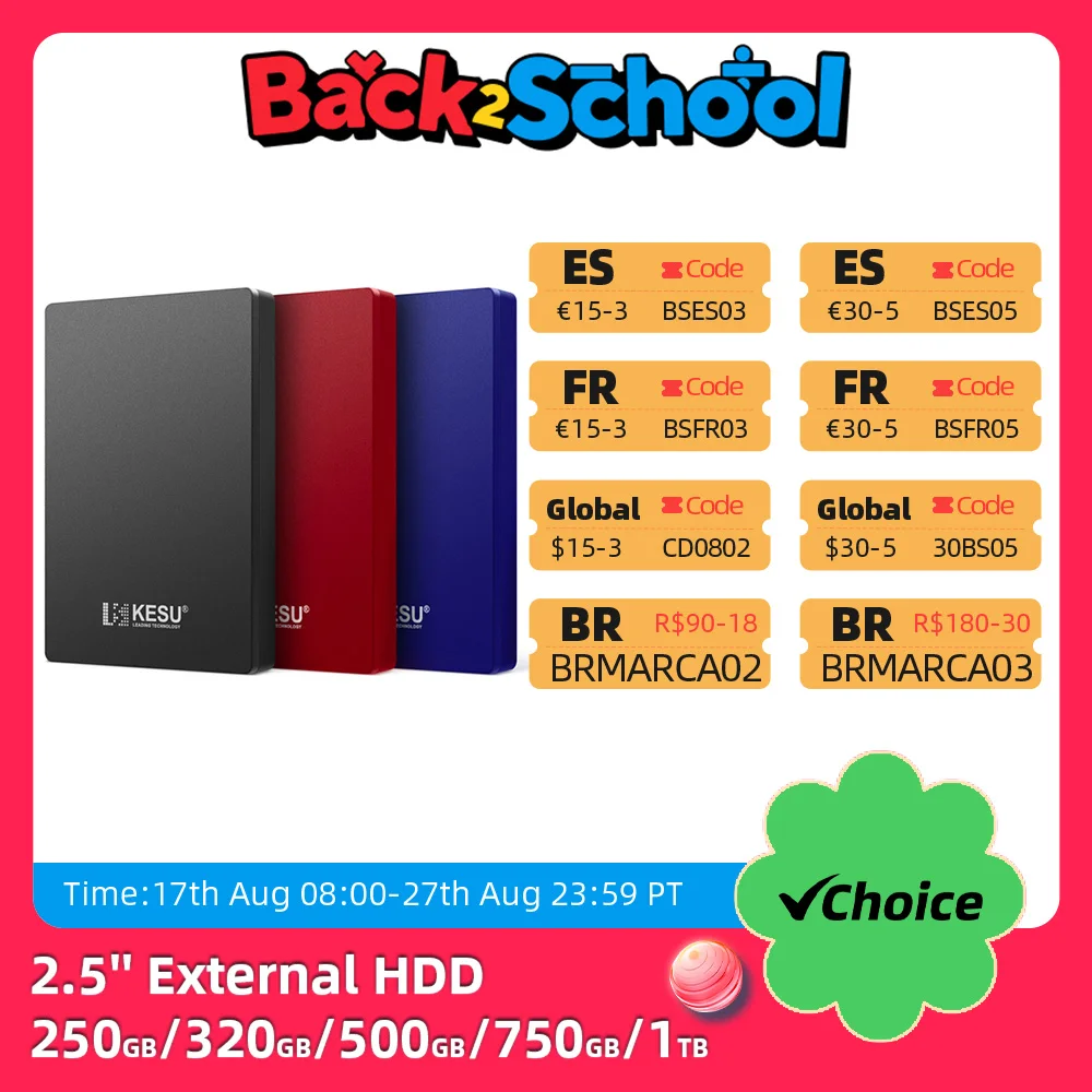 

Портативный внешний жесткий диск HDD 2 ТБ/1 ТБ/500 ГБ 2,5 "USB жесткий диск памяти для ПК, настольных планшетов, ноутбуков MacBook, компьютеров