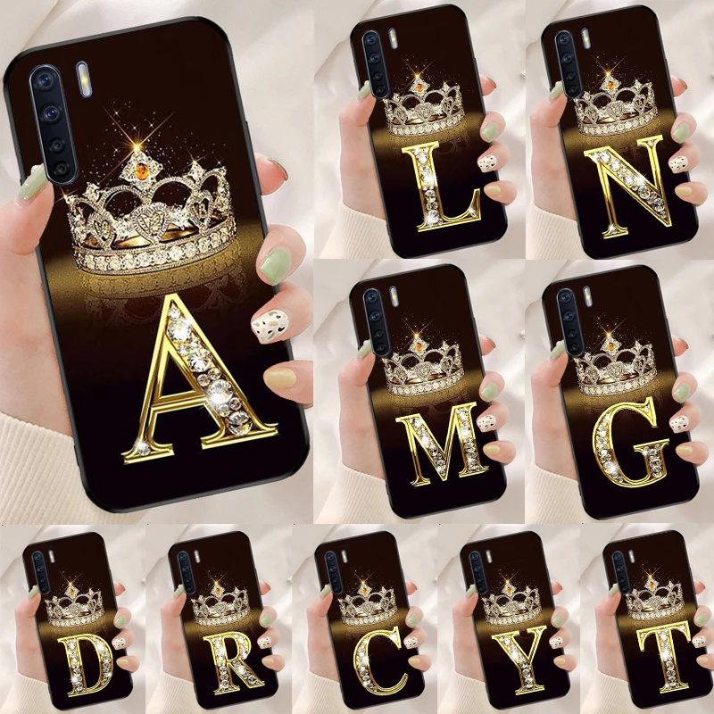 Letter Monogram Gold Marble Case For OPPO A96 A76 A77 A78 A74 A94 A5 A9 A31 A53 A52 A72 A91 A93 A15 A16 A17 A57s A54s