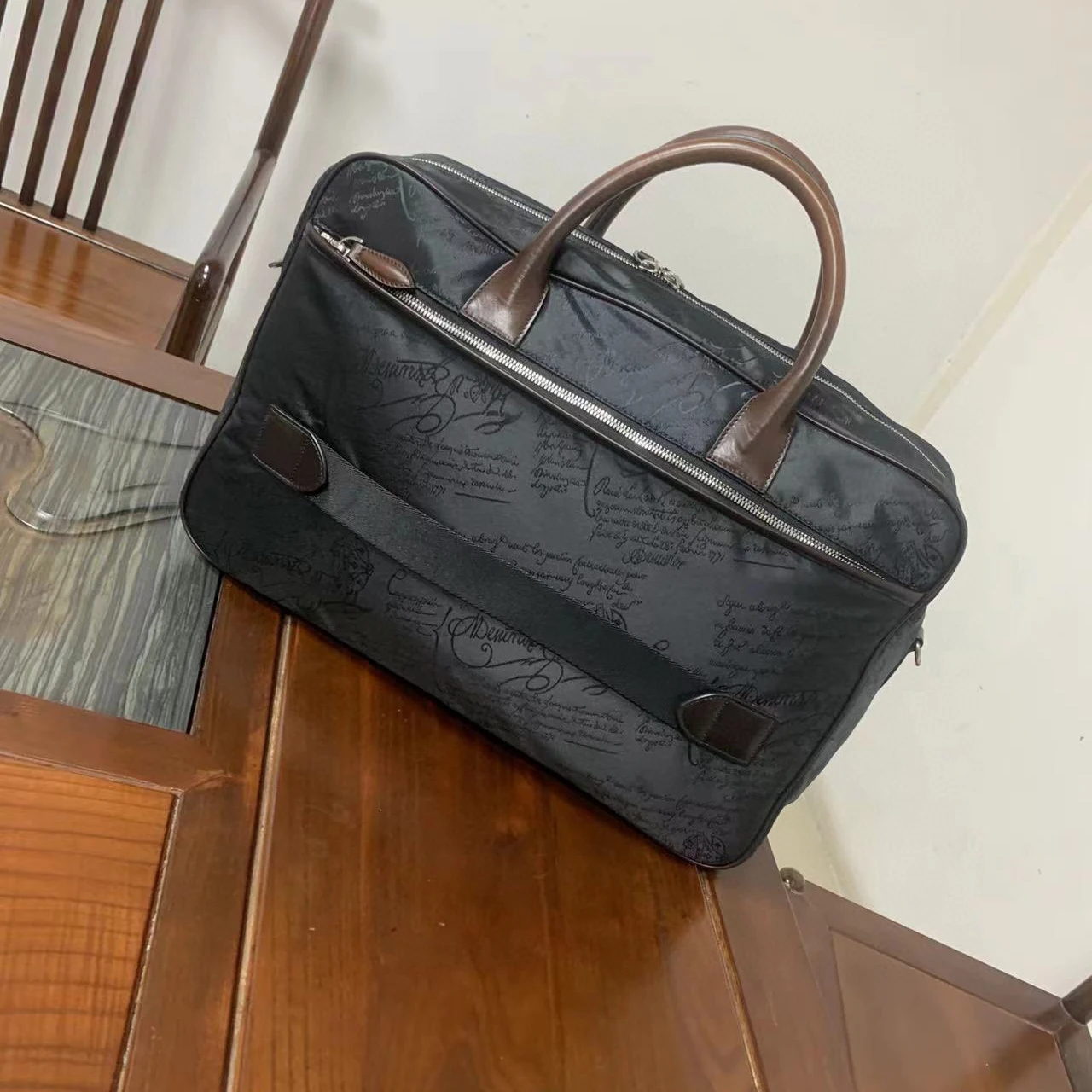 SEETOO-Nylon Jacquard Scritto Bolsa De Viagem De Couro com Alça De Ombro, Saco Do Mensageiro, Bolsa Dos Homens, Maleta Das Senhoras