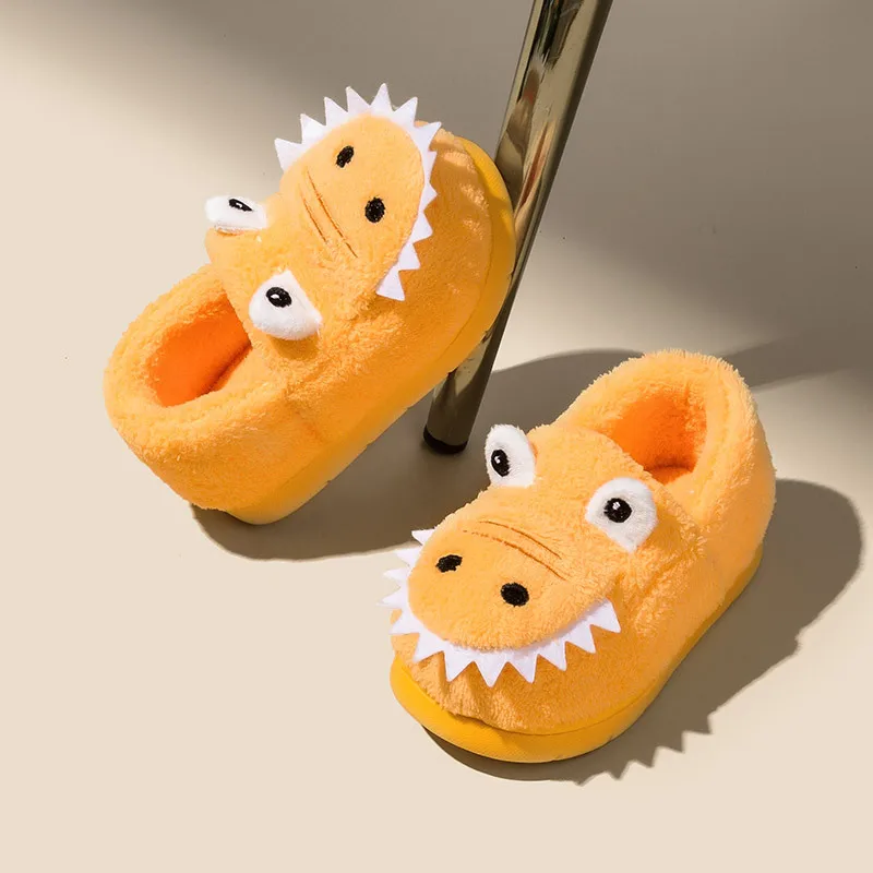 Non-slip Children Home Slippers Baby Warm Cotton Indoor Shoes 2022 Winter Cartoon Dinosaur Kids Slippers Boys Girls Flops Soft