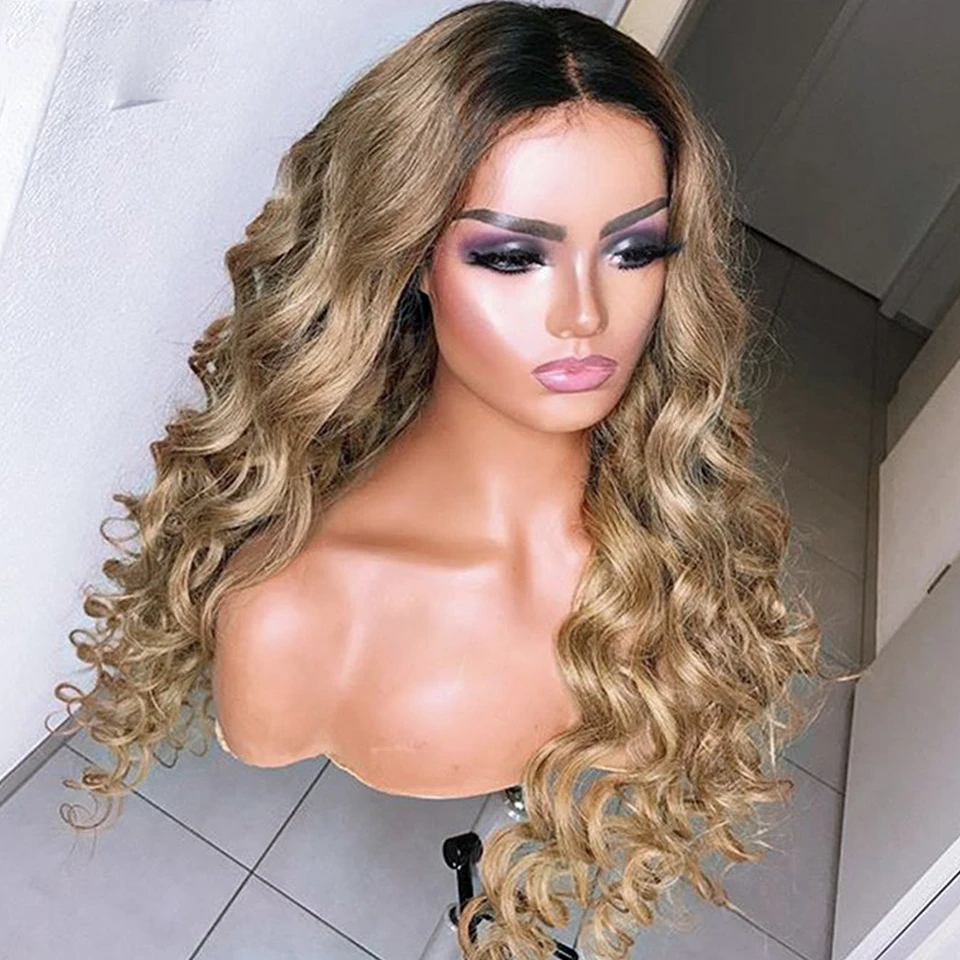 InjBase-Perruque de Cheveux Humains Européens Pré-Plumés, Doux et Long, Blond Ombré, Sans Colle, 28 en Effet, Body Wave, Baby Hair, HD Lace, 5x5