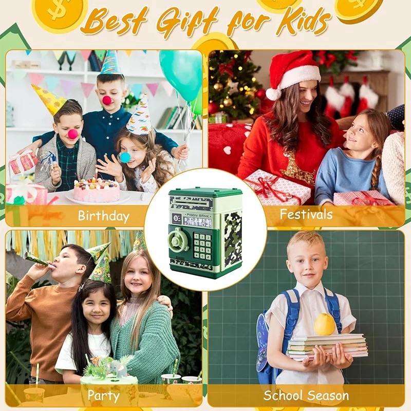 A16R-ATM Piggy Bank For Boys Girls, ATM Coin Bank Money Saving Box With Password, For Adults With Auto Grab Bill Slot