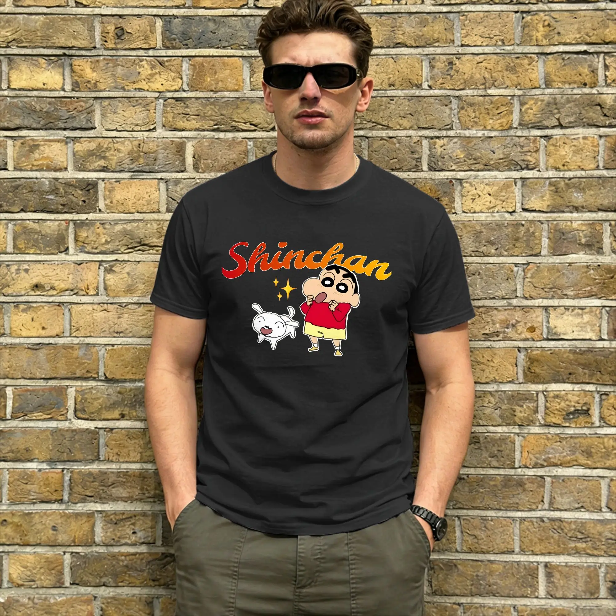 Men T-Shirts Crayon Shin-chans Funny Cotton Tees Short Sleeve  T Shirt Round Collar Clothing Plus Size