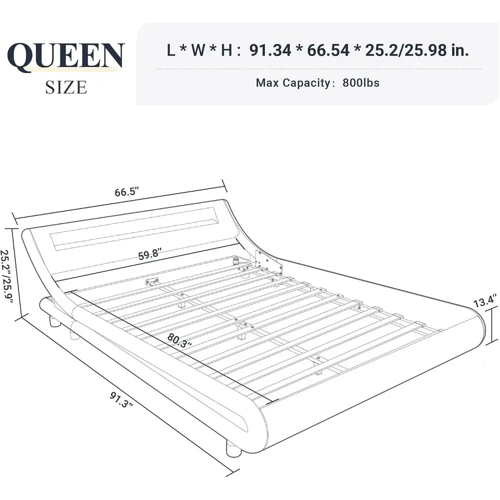 Queen Size LED Platorm Bed e with Adjustable board/No Box Spring Need/Easy Assembly/aux Leather in Black