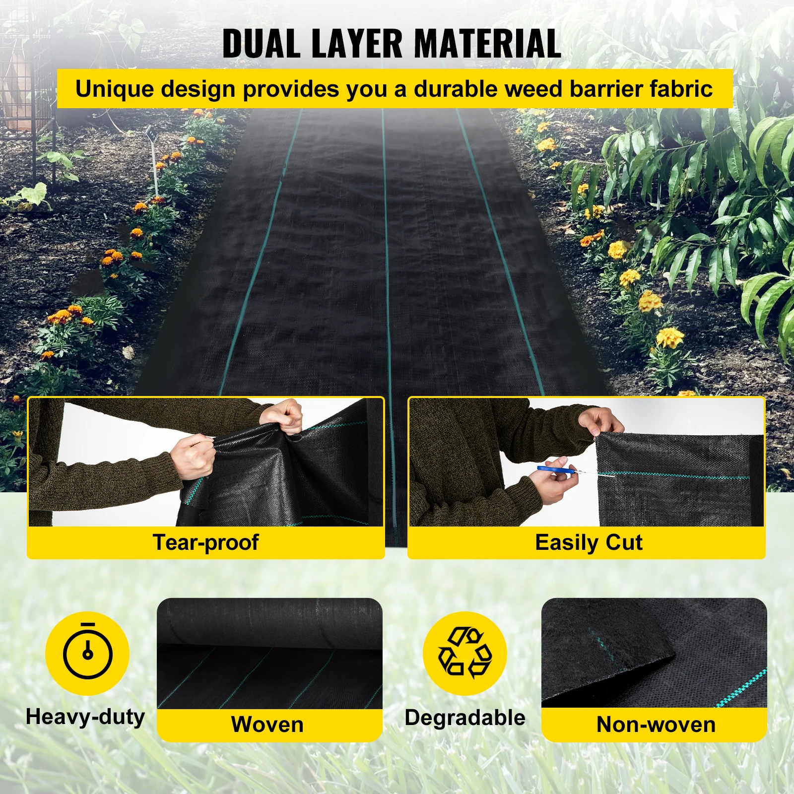 

Weed Barrier, 5.8oz Landscape Fabric, 3ft X 300ft Cover Mat Heavy Duty Woven Grass Control Geotextile For Garden, Patio, Black