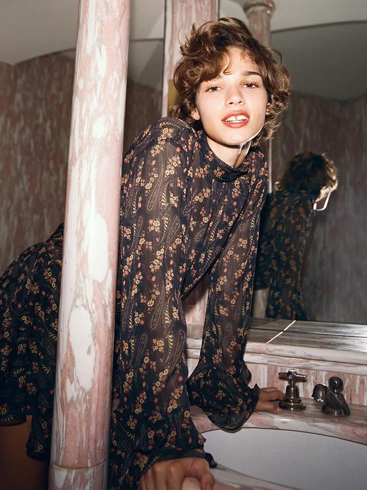 الراقية ZA2025 المرأة شتاء جديد الأزهار طباعة فقاعة الدكتور Ele Faionable عادية مريحة تناسب مختلف Ocns