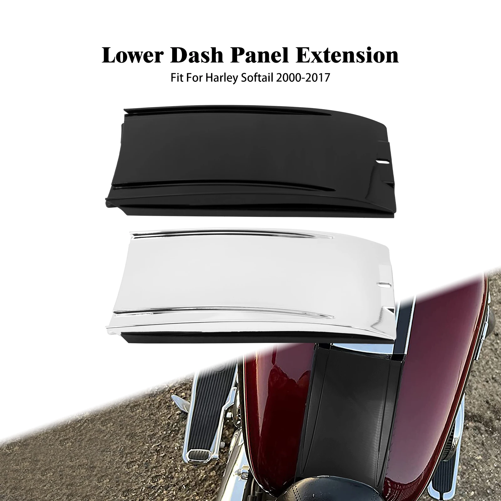 

Motorcycle Lower Dash Panel Extension Plate Black Chrome For Harley Softail Deluxe Springer Classic Night Train Injected 00-2017