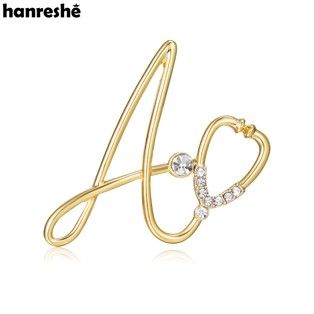 Hanreshe Letter A and Stethoscope Brooch Inlaid Crystal Charm Medical Pin Lapel Badge Jewelry for Doctor Nurse Medicine Staff