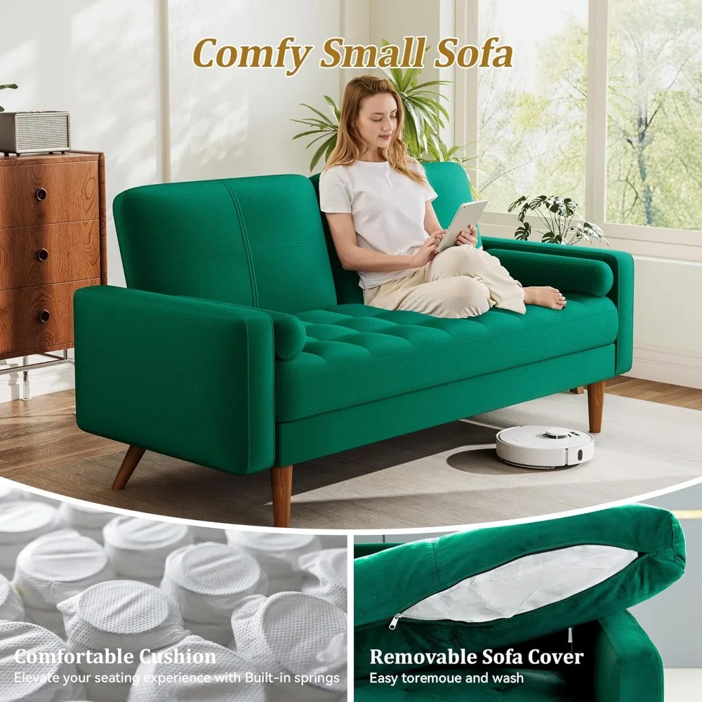 أريكة Loveseat مقاس 57 بوصة، أرائك مقعد صغيرة مع وسادة رمي للمساحات الصغيرة، أريكة إعداد خالية من الأدوات، أرائك خشبية بالكامل #4