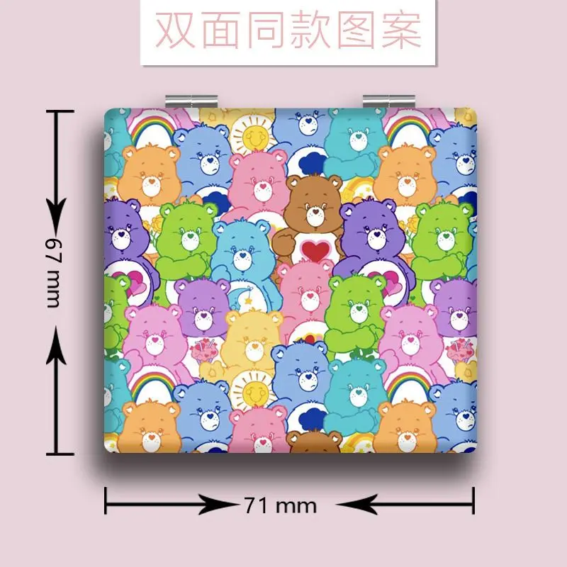 مرآة مكياج محمولة من كيوت كير بير، مرآة مكياج قابلة للطي على الوجهين، مرآة مكياج مربعة الشكل للفتيات للخروج