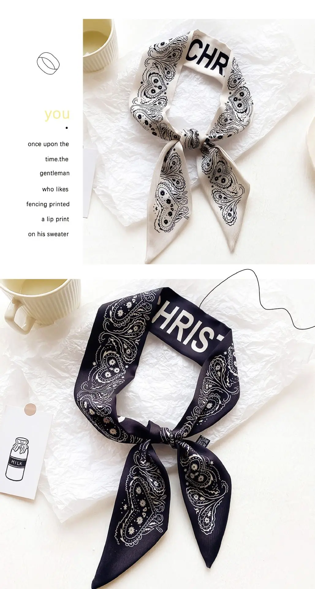 Paisley Pattern Long Skinny Scarf Stylish Ribbon Multi Purpose Scarf Neck Scarf for Hair Decor Bag Strap Daily Fashion Accessory