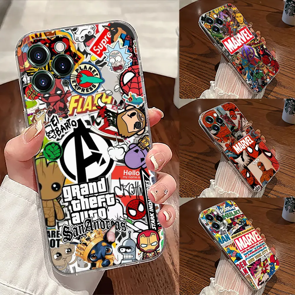 

The Avengers Comics Transparent Case For Apple iPhone 17 16 15 14 13 12 11 Pro Max 16 Plus 16E 17Air 17Pro Phone Cover Silicone