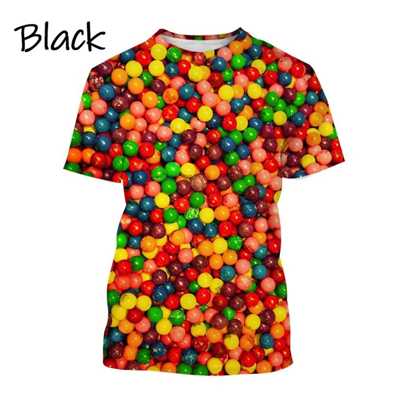 3D Sweets Rainbow Candy Printing T Shirt Cotton Candy Fudge Graphic T-shirts For Men Kid Funny Colorful Tee Shirts Y2k Clothes