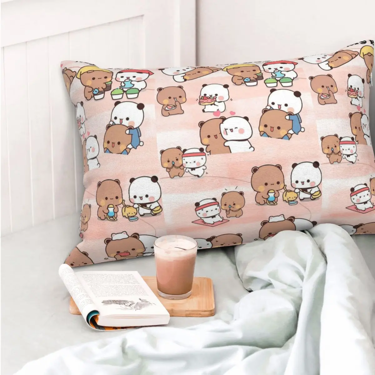 Bubu Dudu Panda Bears Cartoon Rectangle Pillowcase Cushion Cover Decorative Bedroom Bed Home Comfort Throw Pillow