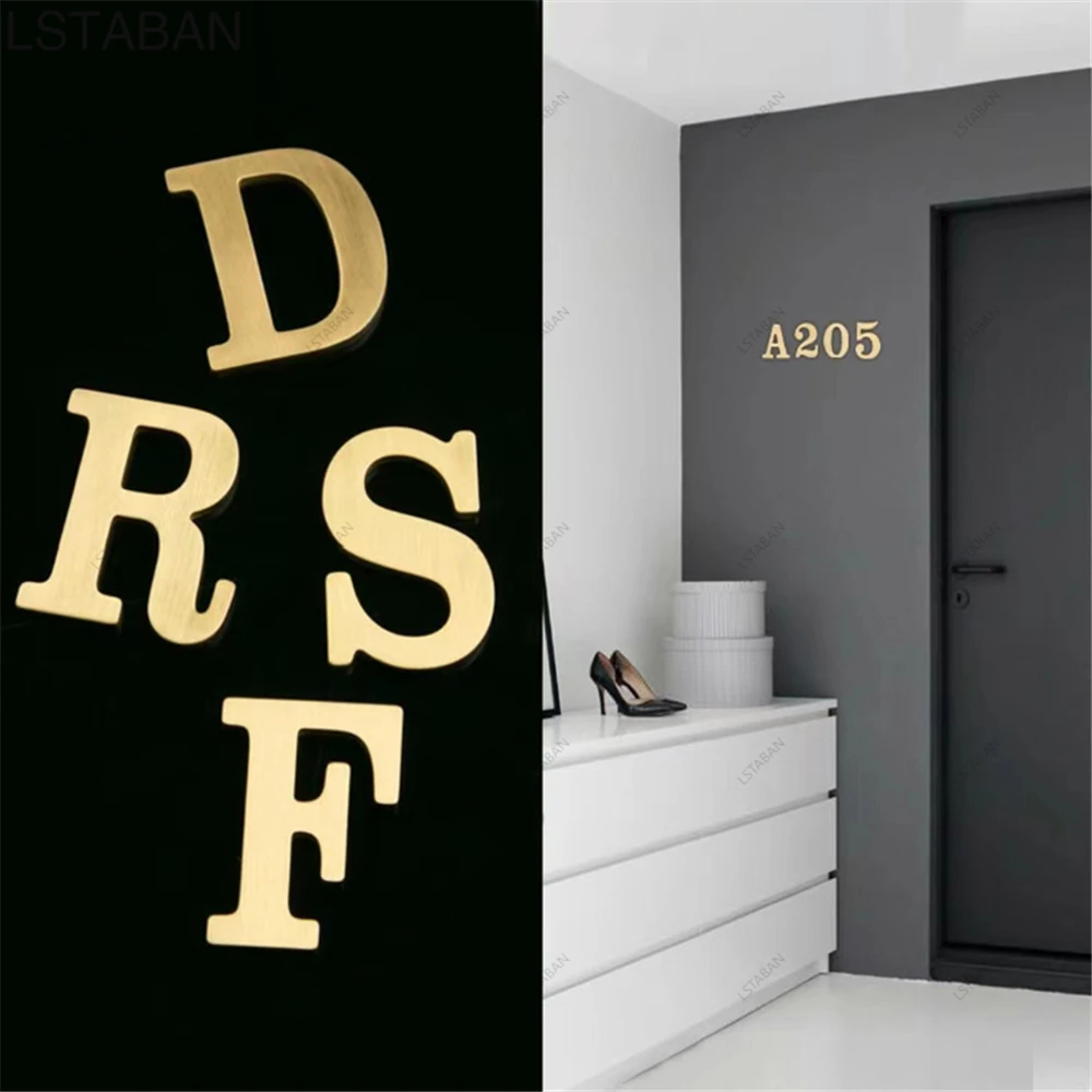 Pure Copper Outdoor Adhesive House Number Solid Brass Digits 0-9 Door Plate Customized Letters A-Z For Home Hotel Address Sign