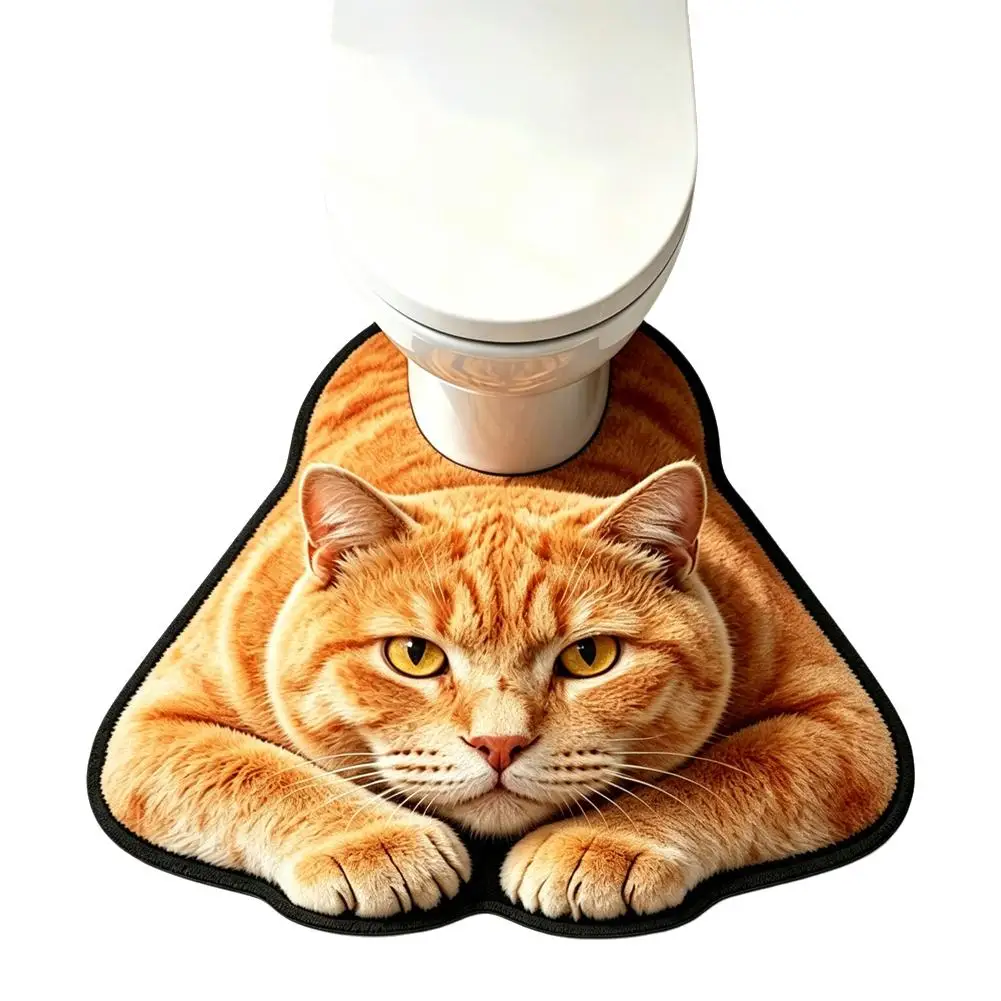 Lifelike Cute Cat Bathroom Floor Mat U-Shaped Toilet Seat Mat Earth Water-absorbing Toilet Rug Splash Proof Mat