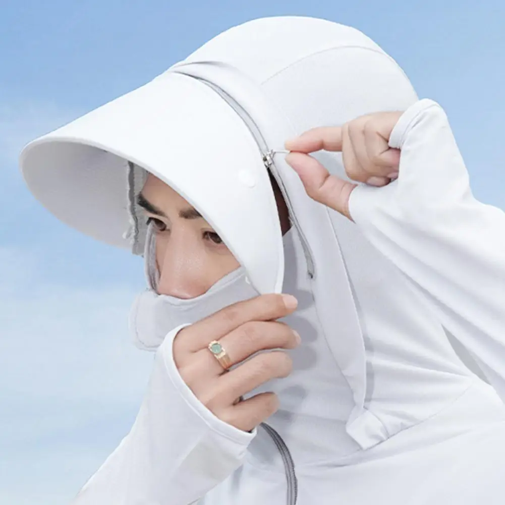 Long-sleeved Sun Protection Jacket Sun Protection Jacket with Detachable Brim Hood Pockets for Cycling Running Unisex Sunscreen