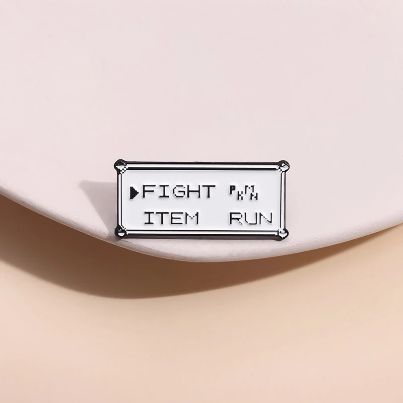 Rectangle Text Enamel Pins Custom FIGHT ITEM RUN Brooches Lapel Badges Punk Jewelry Gift for Kids Friends