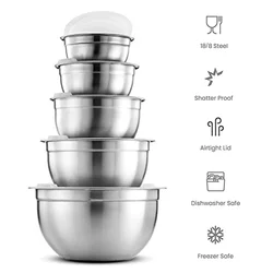 Stainless Steel Mixing Bowl with Airtight Lids Food Storage Nesting Bowl Mixing Bowls Set Versatile For Cooking Baking Tableware