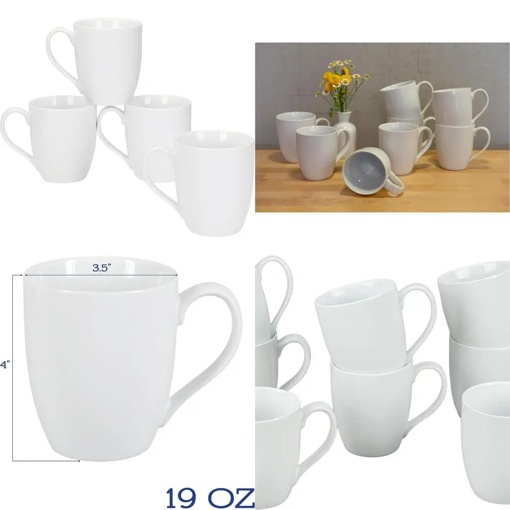 

Набор из 8 белых фарфоровых кружек для бистро на каждый день, 16 унций.