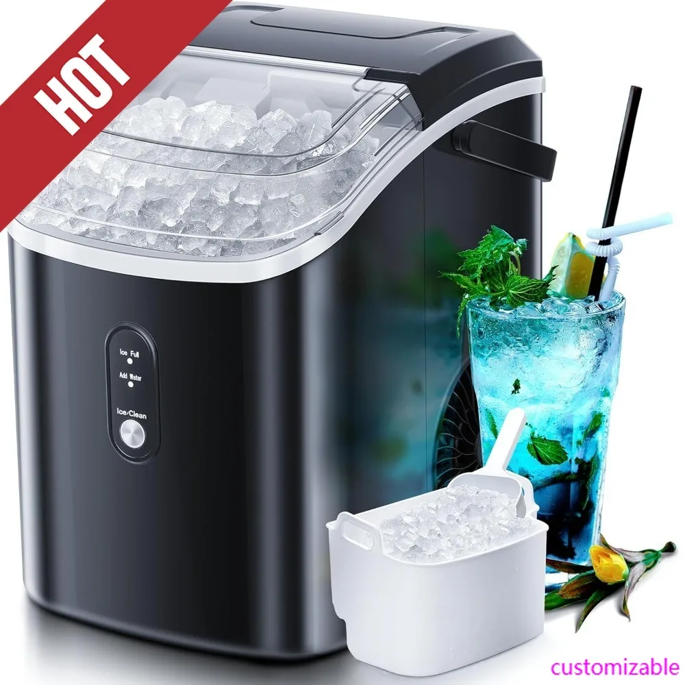 

HOT-Nugget Countertop Ice Maker With Soft Chewable Pellet Ice, Automatic 34Lbs/24H,Pebble Portable Ice Machine With Ice Scoop, S