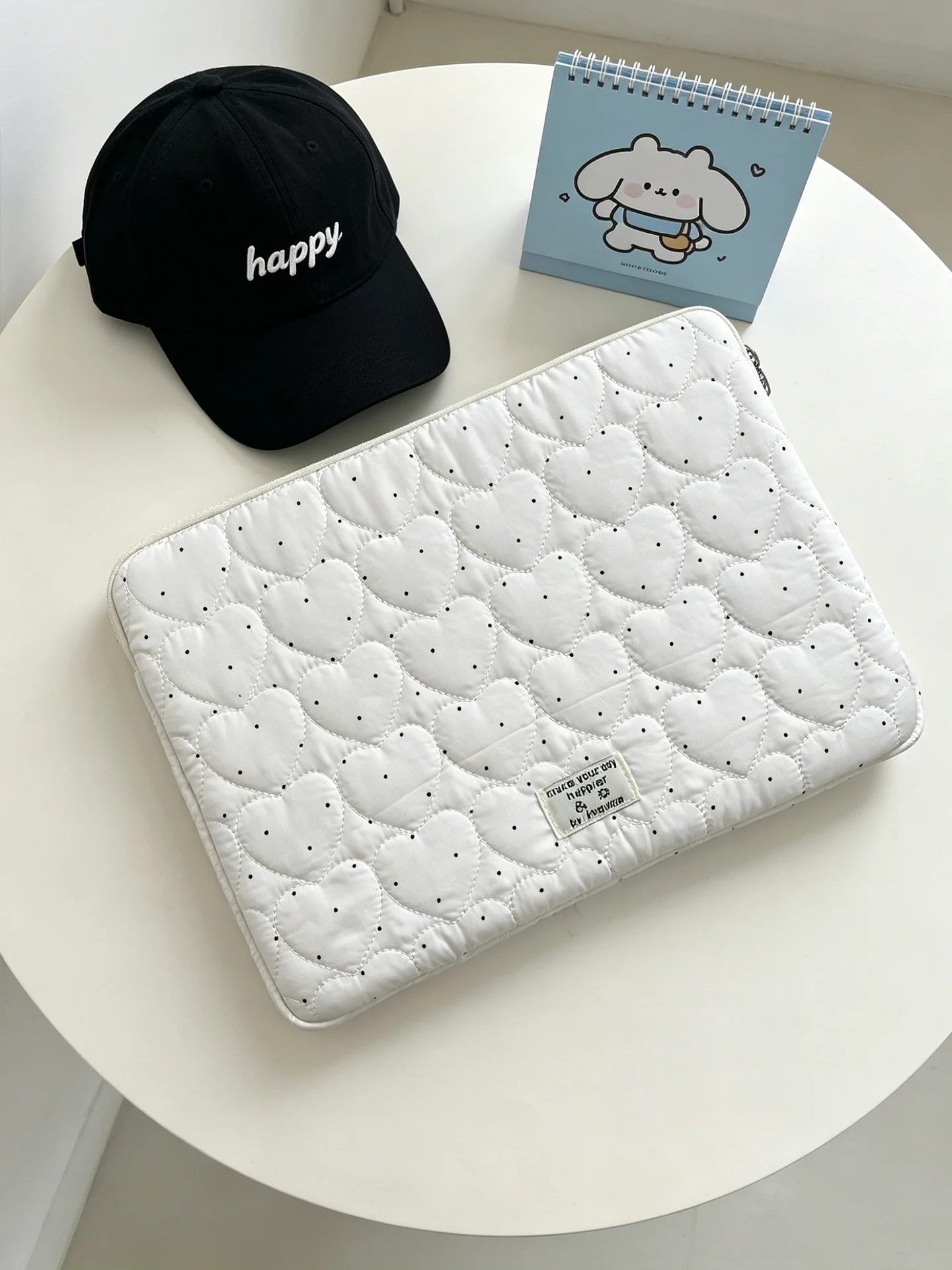 Cute Korean Style Heart Polka Dot Laptop Sleeve Soft Quilted Notebook Carrying Case 11 13 14 15 16 Inch Tablet Notebook pouch