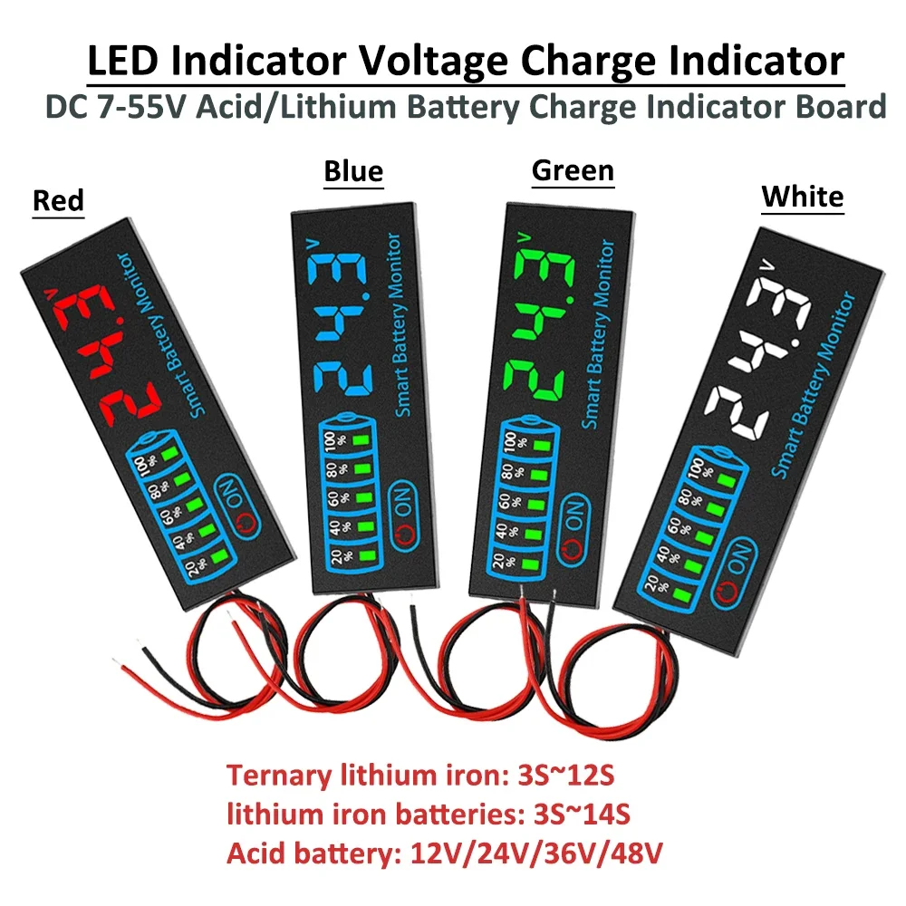 DC 7-55V Acid/Lithium Universal Battery Charge Indicator Board LED D isplay Indicator Voltage Charge Indicator 20MA with Alarm