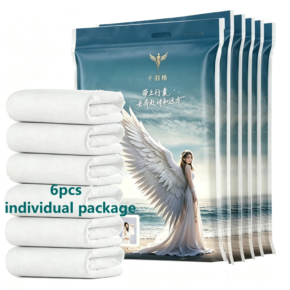 GURIGER 6pcs Disposable Bath Towels Individually Wrapped Quick Dry Towels for Swimming, Beach, Travel, Camping, and Hotel Use