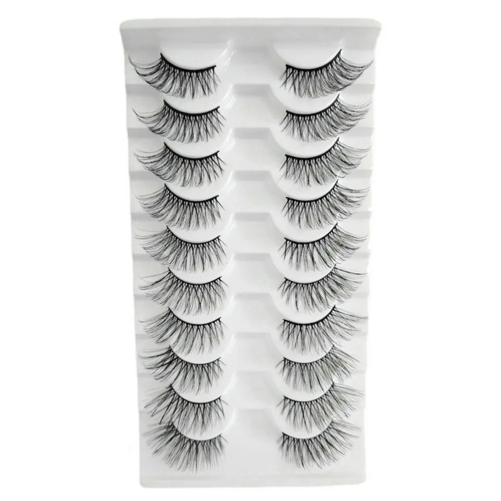 

10 Pairs Wispy Bushy Half Eyelash Eye Tail Lengthening 3D Curled Cat Eye False Lashes Black Stem Reusable Natural Fluffy Lashes