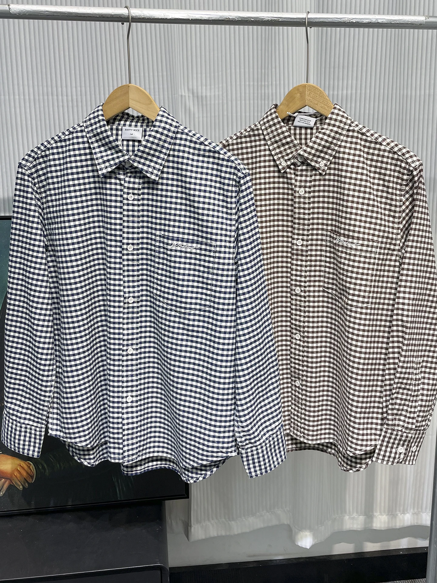 

Мужская повседневная рубашка из чистого хлопка с длинным рукавом, двухцветным плетением и винтажным клетчатым воротником, осенняя