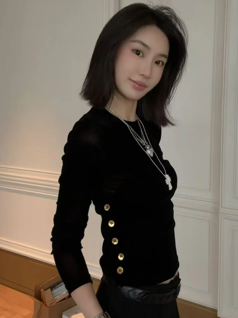 

Women's Long Sve round Ne Base irt 2025 Autumn New Design Sensation Single Wear Inner Match T-irt Girl's Faion