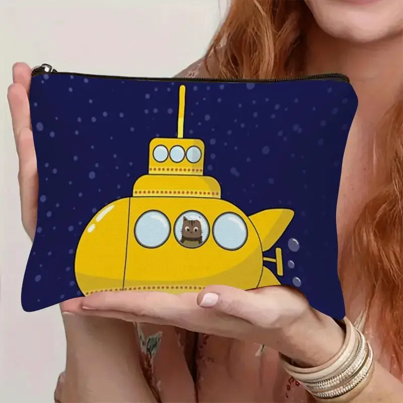 1 Piece Deep Sea Yellow Submarine Print Design Makeup Bag - Women's Multifunctional Zipper Pouch, Jewelry Storage Bag, Perfect Travel Zipper Organizer, Fun Birthday Gift