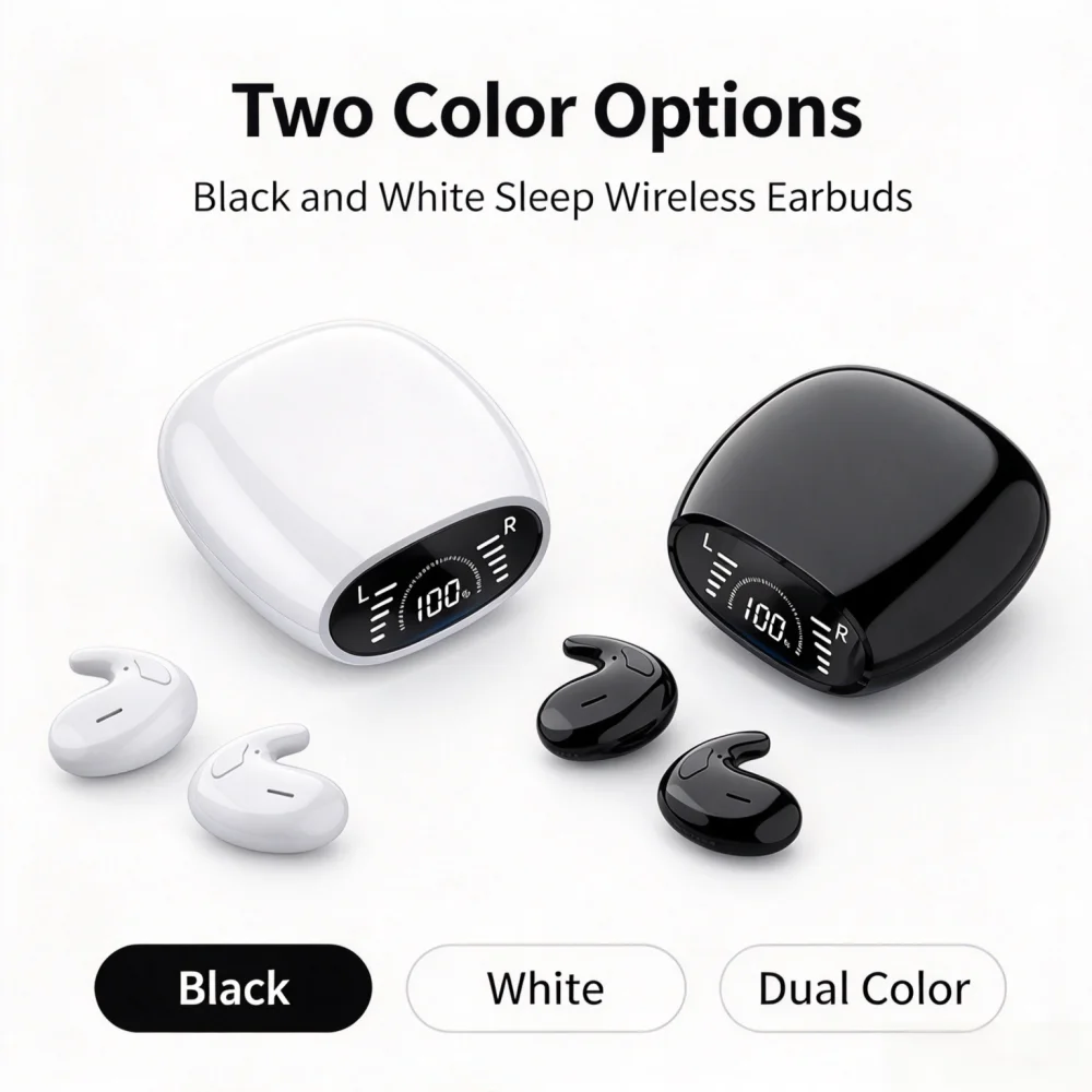 Sleep Wireless Bluetooth Earbuds, Ultra-thin Tws Dual Ear Hook Headphones with LED Display Charging Case for Sleep Relaxation
