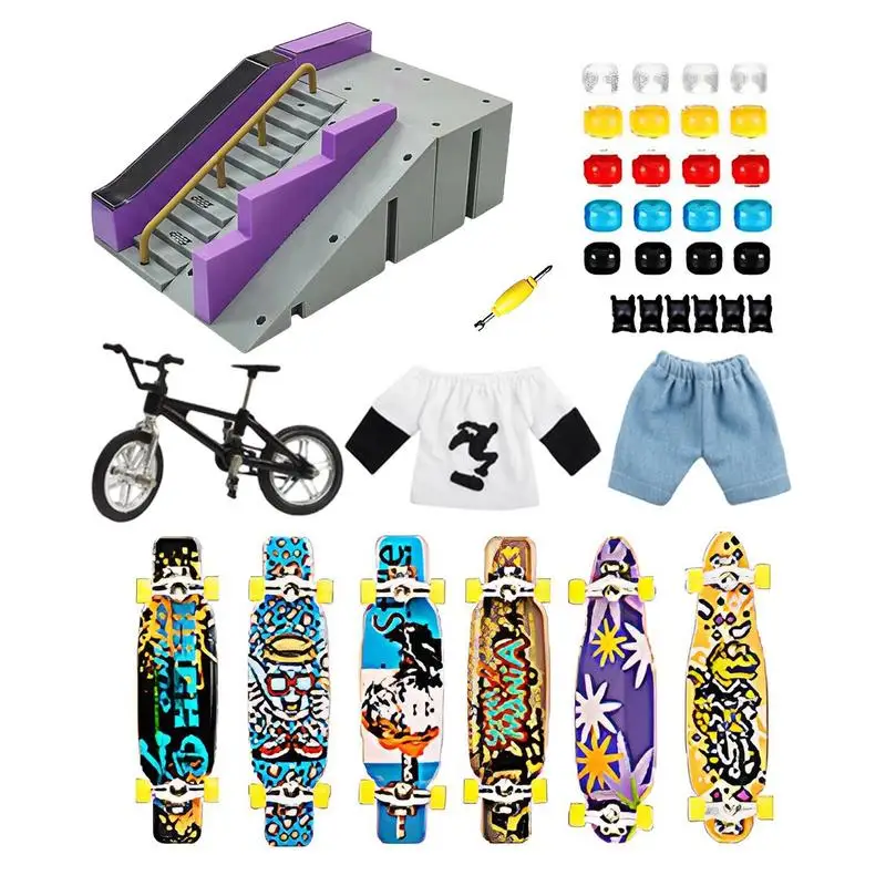 

Mini Finger Skateboard Set Fingerboard Skateboards Bikes Scooter Tiny Swing Board Fingertip Skateboard Toys for Kids as Gifts