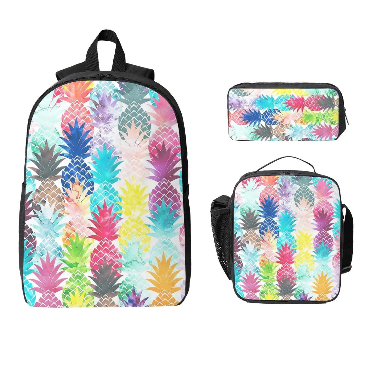 

Hawaiian Pineapple Pattern Tropical Watercolor Backpack Student Boy Girls BookBag School Bag 3ps Insulated Lunch Bag Pencil Case