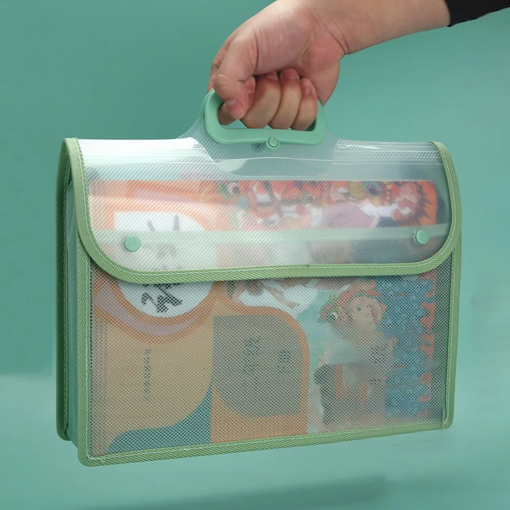 New PP File Pocket Flip Cover Transparent File Bag Portable Large Capacity Document Bag School Office Supplies