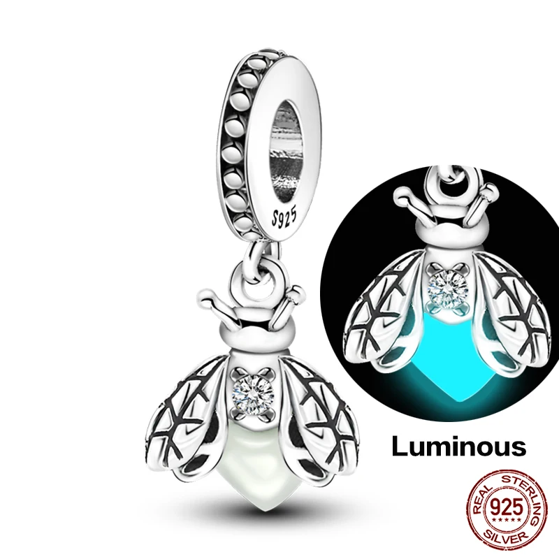 New 925 Silver Chameleon Glowworm Light Bulb Firefly Star Moon ant Bead Fit Original Pandora Charms Bracelet DIY Jewelry image 2