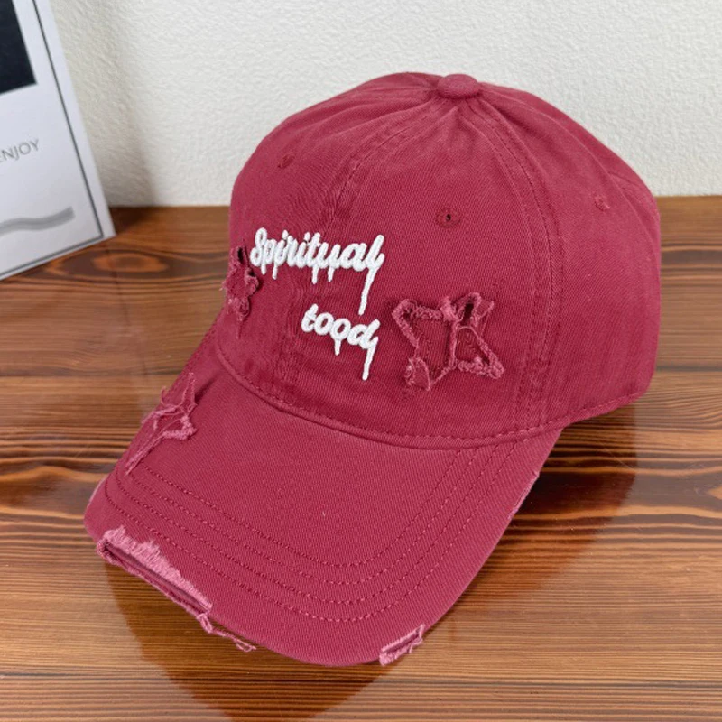 

cotton soft top baseball cap for women vintage distressed ripped letters emebroidered spring summer cap sun hats