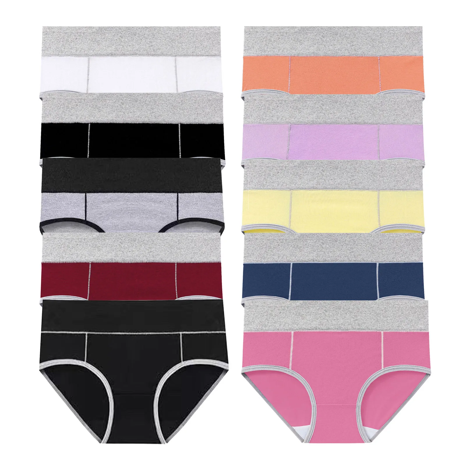 10-Pack High Waist Cotton Underwear for Women Full Coverage Tummy Control Undies Stretch Hipster Ladies Underpants M-5XL