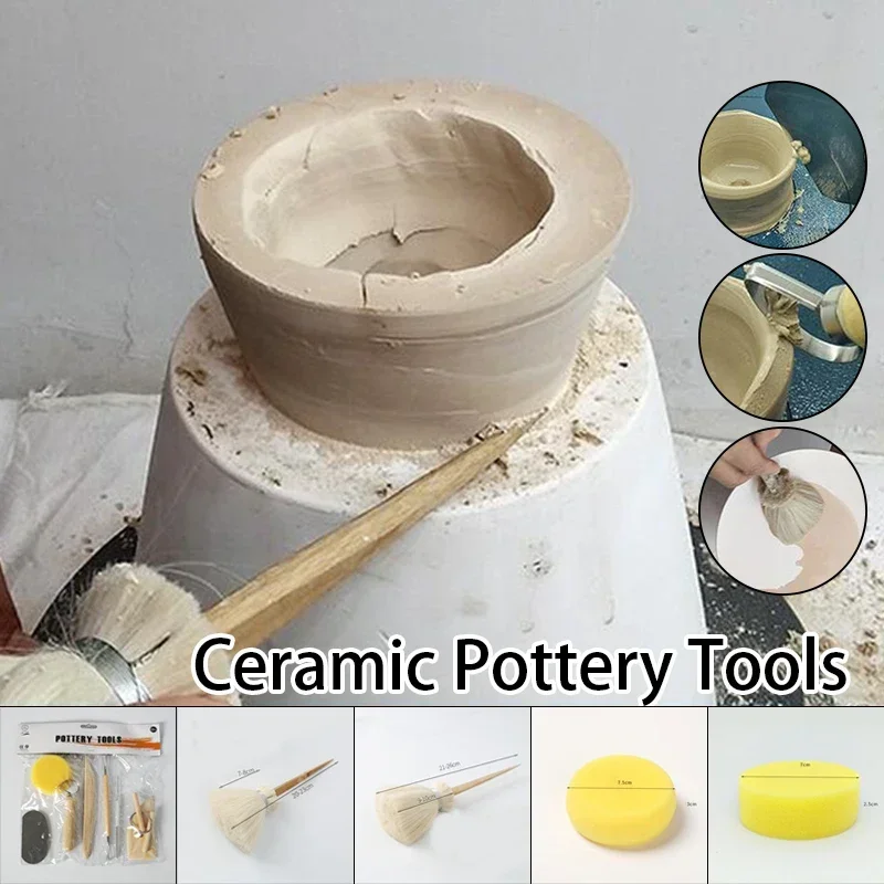 Pottery Sculpting Tools Set Ceramic Detail Texture Shaping Blade Ceramic Painting Glaze Brushes Dust Pen Sponge New